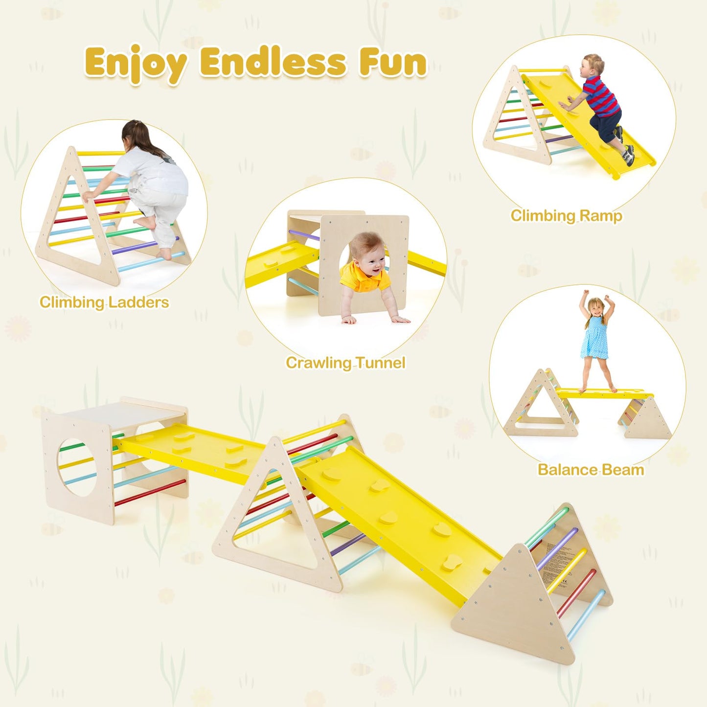 6-in-1 Set of 5 Toddler Triangle Climber for Sliding and Climbing