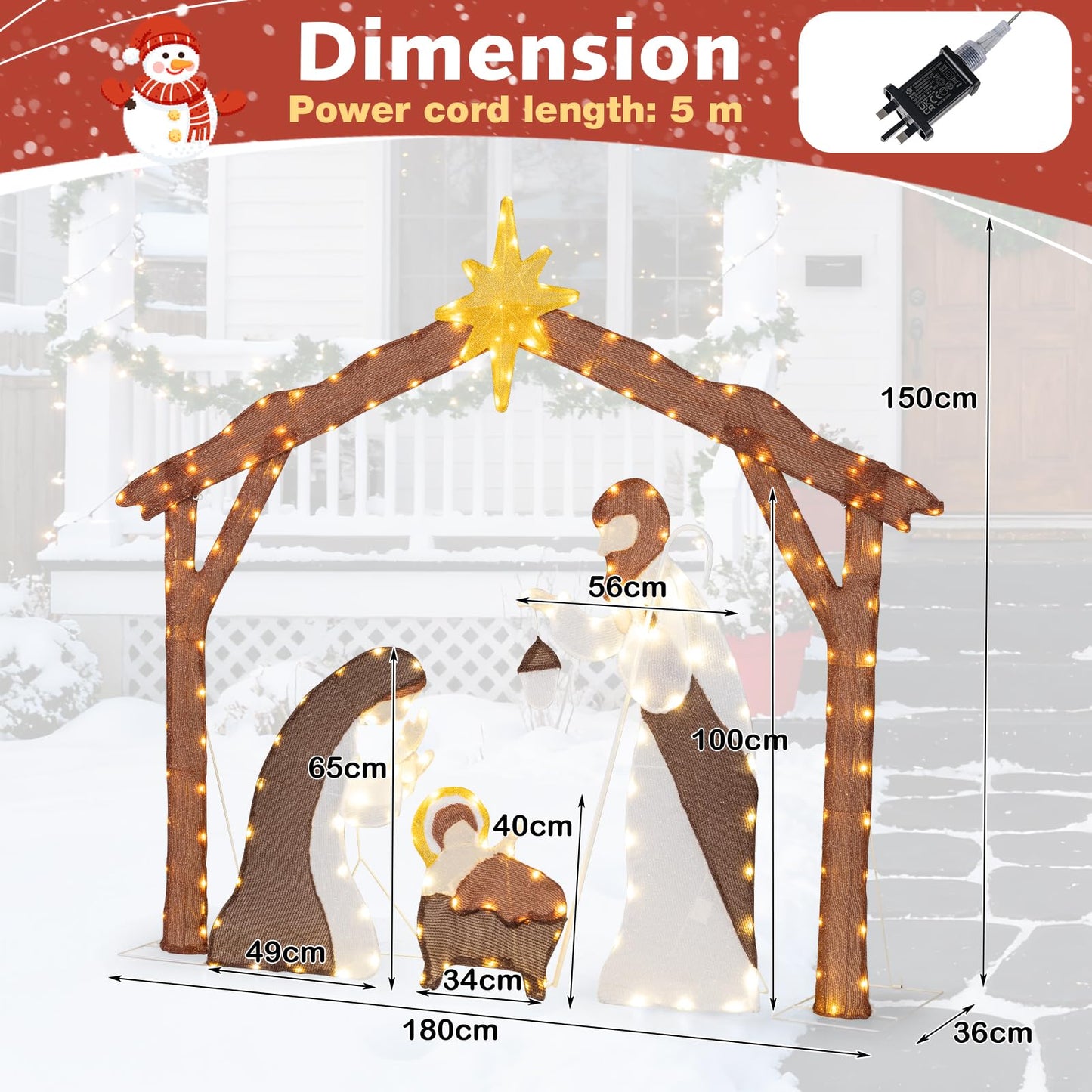 Lighted Outdoor Christmas Decoration Nativity Scene with LED Lights