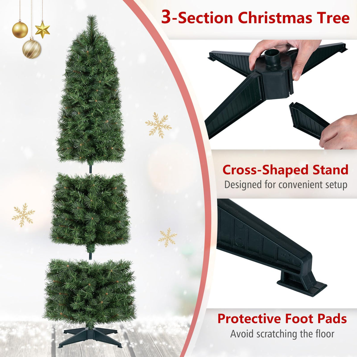 5FT/6FT Slim Pencil Christmas Tree, Pre-lit Xmas Tree