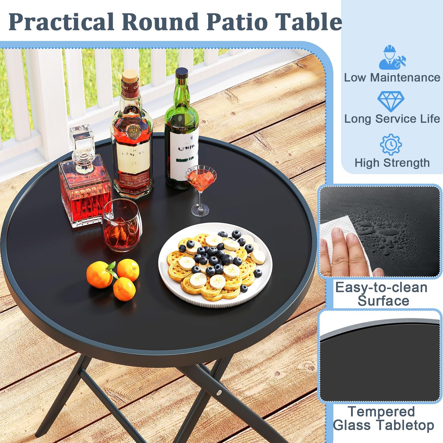 Folding Patio Bistro Set, 3 Piece Garden Furniture Set