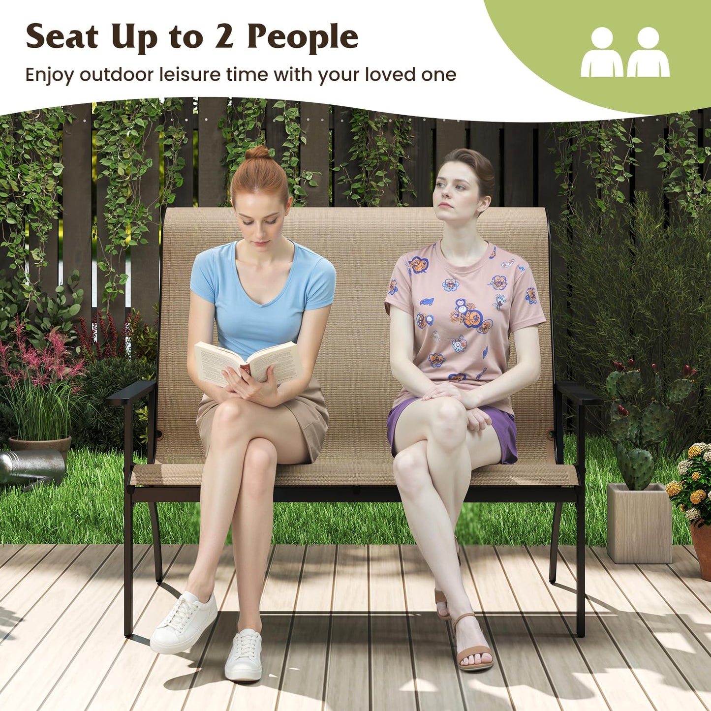 Outdoor Adirondack Bench Chair with High Back and Armrests