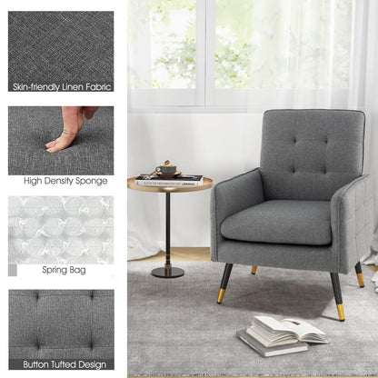 Linen Fabric Accent Chair Single Sofa with Removable Seat Cushion