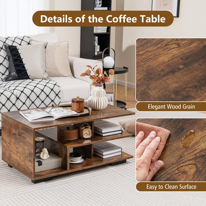 Coffee Table 3 Tier Rectangular Center with L Shaped Middle Shelf