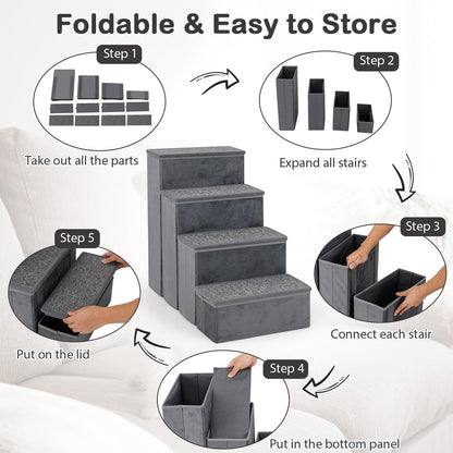 Non-Slip 4-Step Dog Stairs with Storage Box