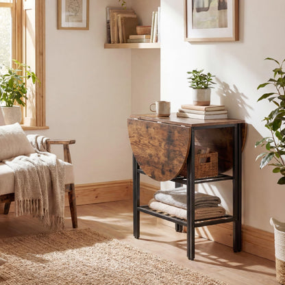 GiantexUK Folding Dining Table, Extendable Drop Leaf Table with Metal Frame & Storage Shelves