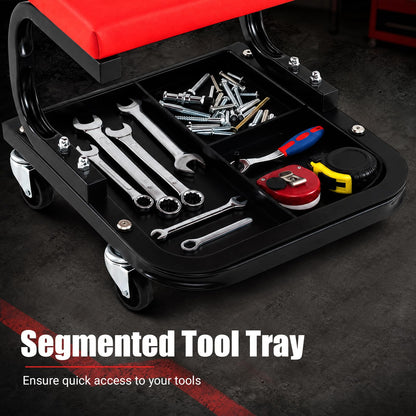 Rolling Mechanic Stool with Padded Seat, Tool Tray and 4 Wheels