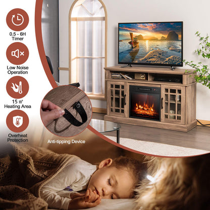48cm Fireplace TV Stand with LED Lights Entertainment Center for 65 Inch TV
