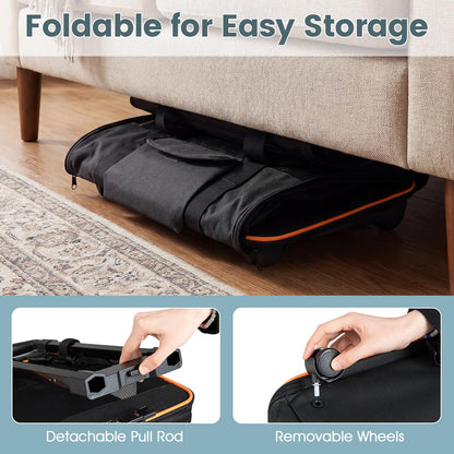 Rolling Pet Carrier with Telescopic Handle and Washable Pad for Dogs and Cats