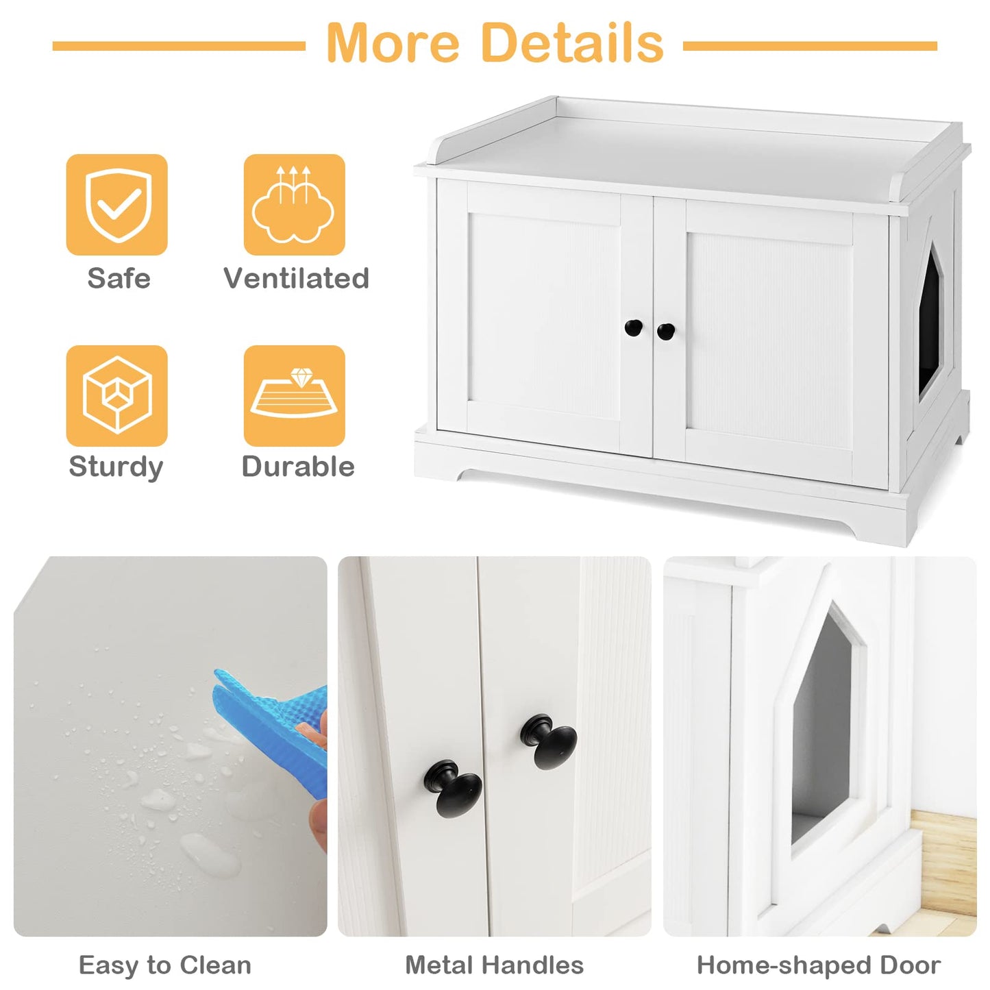 Cat Litter Box Enclosure with Scratching Pad and Adjustable Divider