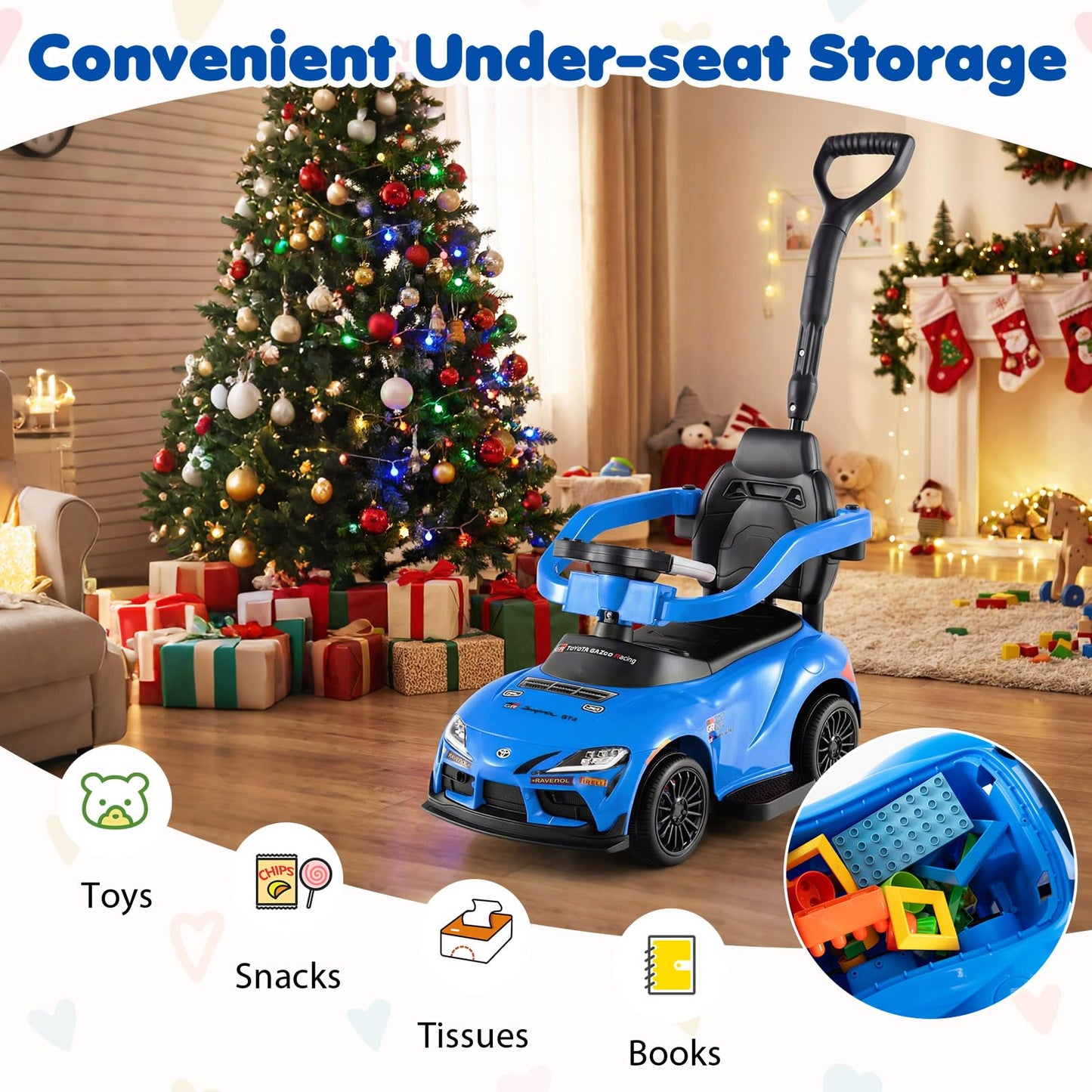3 in 1 Ride on Push Car, Licensed Toyota Stroller Sliding Walking Car with Handle