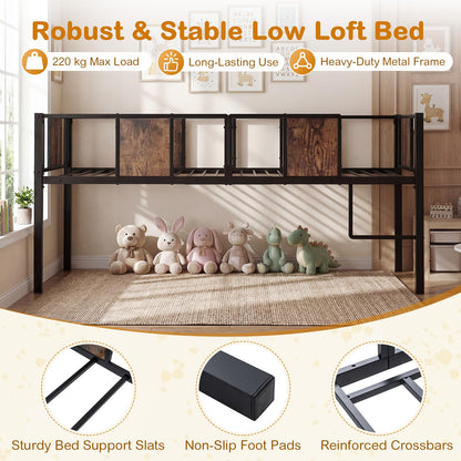 Kids Loft Bed, Metal Single Size Low Loft Bed with Under-Bed Space