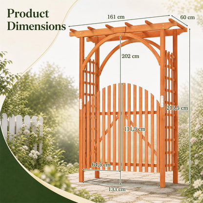 Wooden Garden Arch with Gate, Trellis Panels & Lockable Doors
