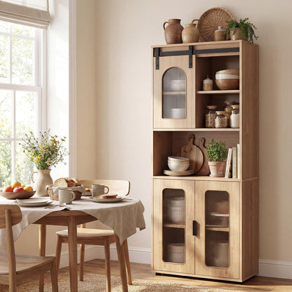 Bathroom Floor Cabinet with Shelves and Sliding Barn Door