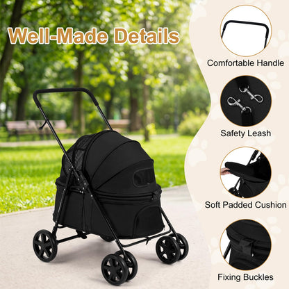 Pet Stroller, Foldable Dog Pushchair with 360°Swivel Wheels