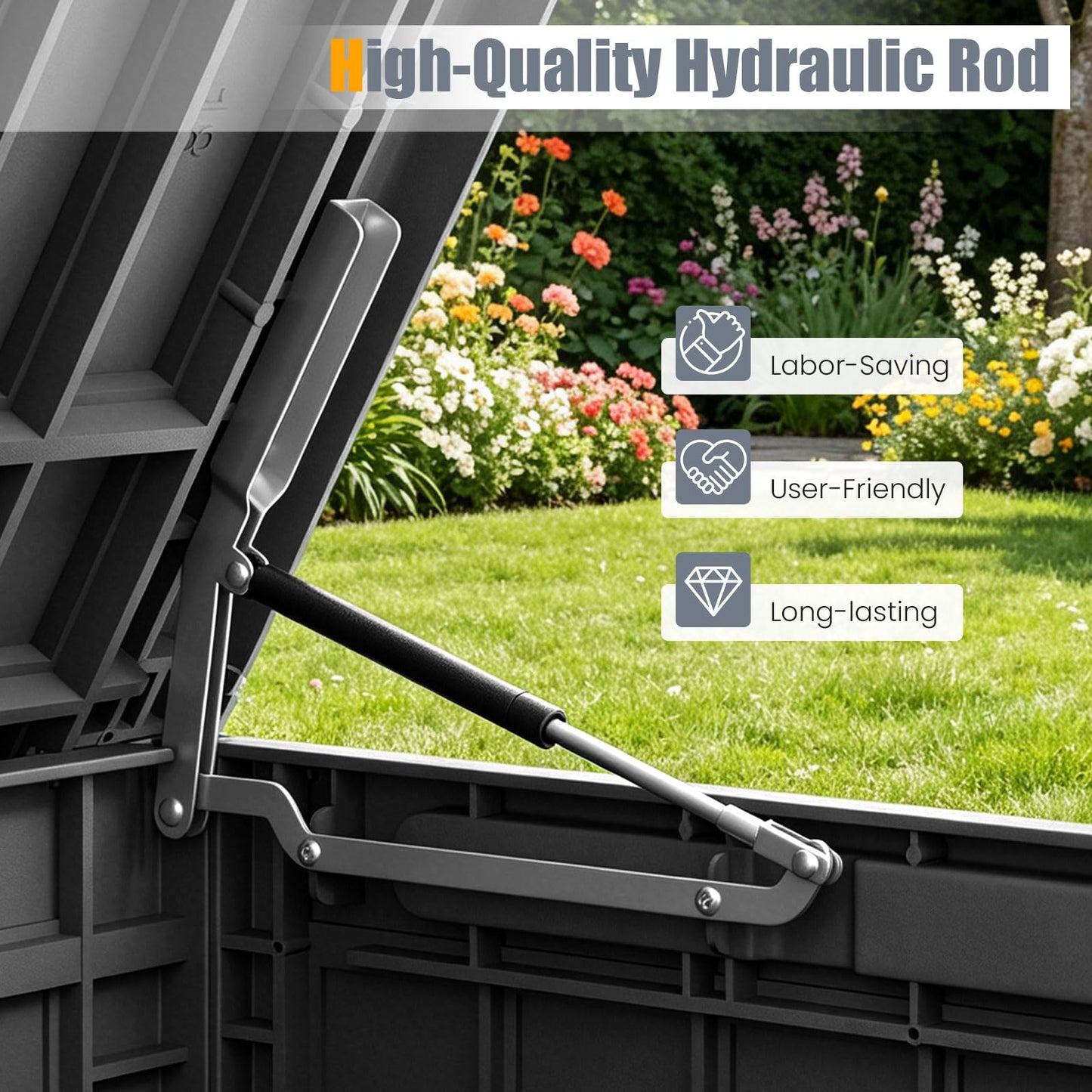 Garden Storage Box, Waterproof Resin Deck Box Bench with Lockable Lid & Handles