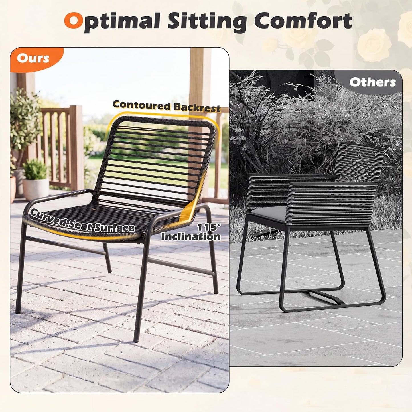3 Piece Patio Bistro Set, Metal Frame Garden Furniture Set