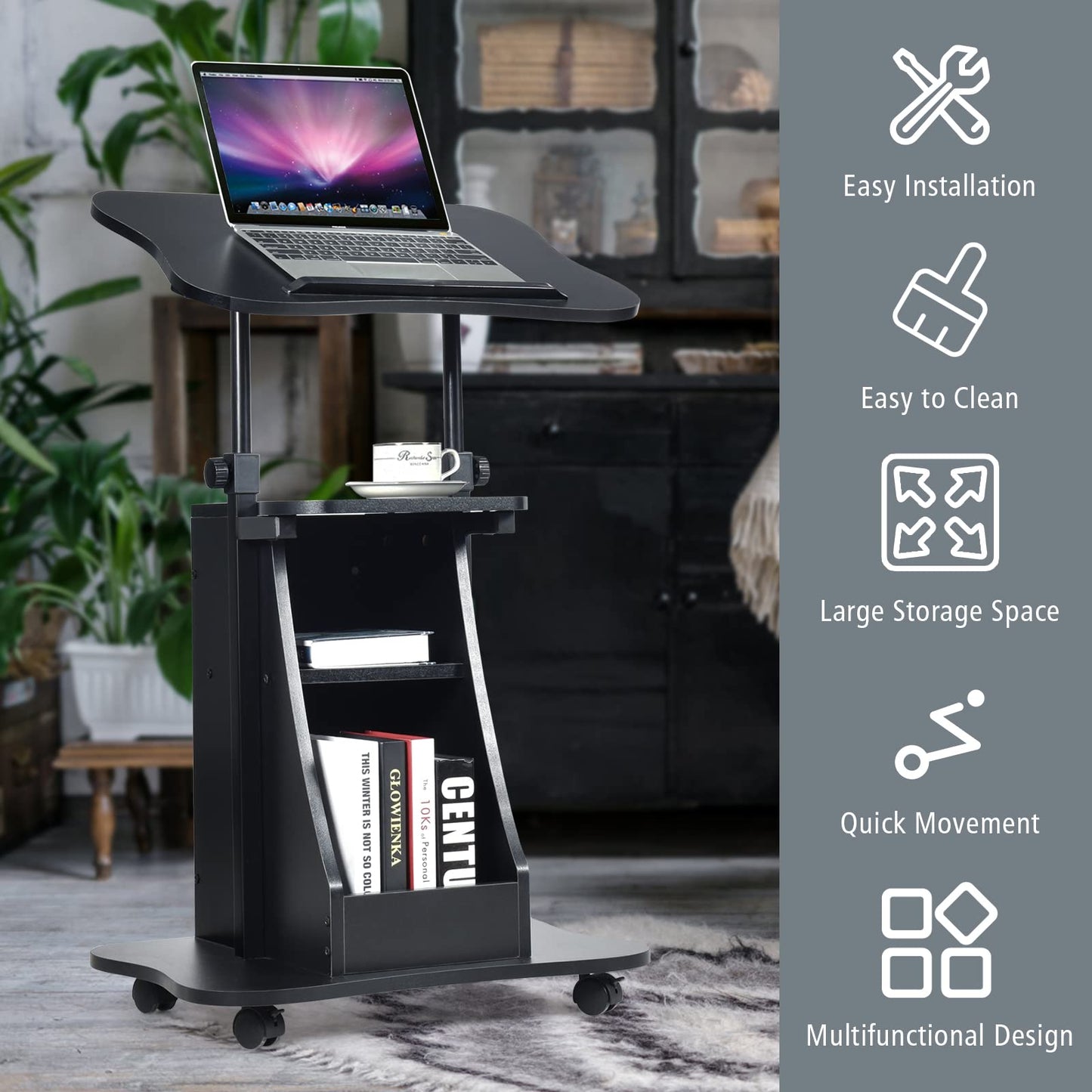 Laptop Cart Height Adjustable with Wheels