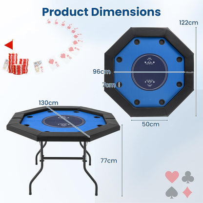 8 Player Foldable Poker Table with 8 Cup Holders