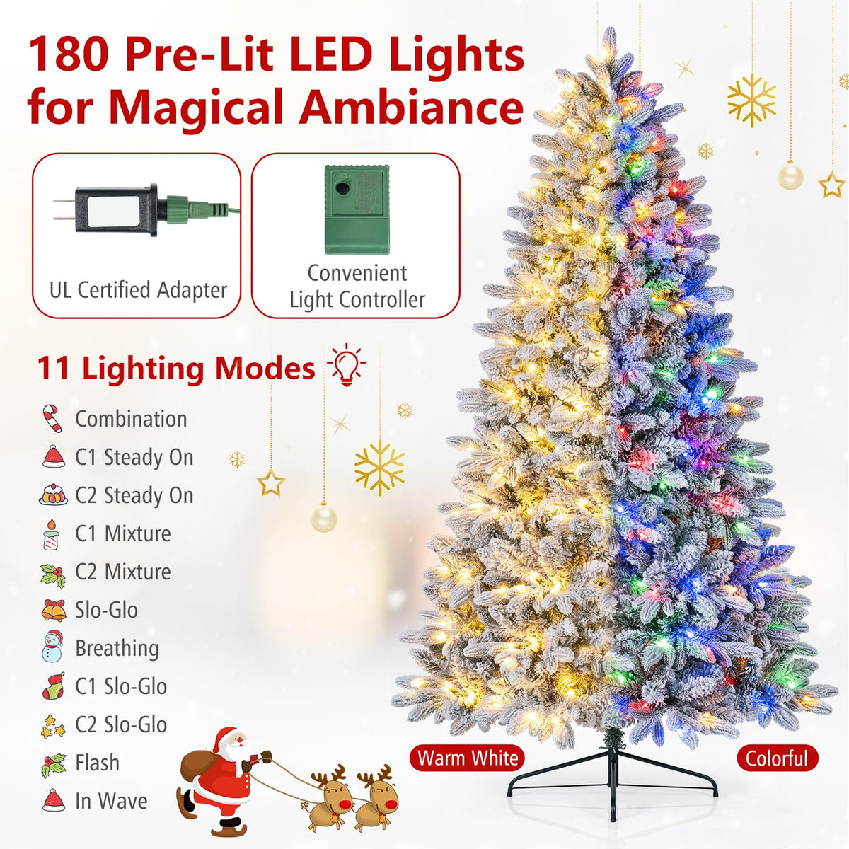 6 FT Half Artificial Christmas Tree, Snow-Flocked Hinged Xmas Tree