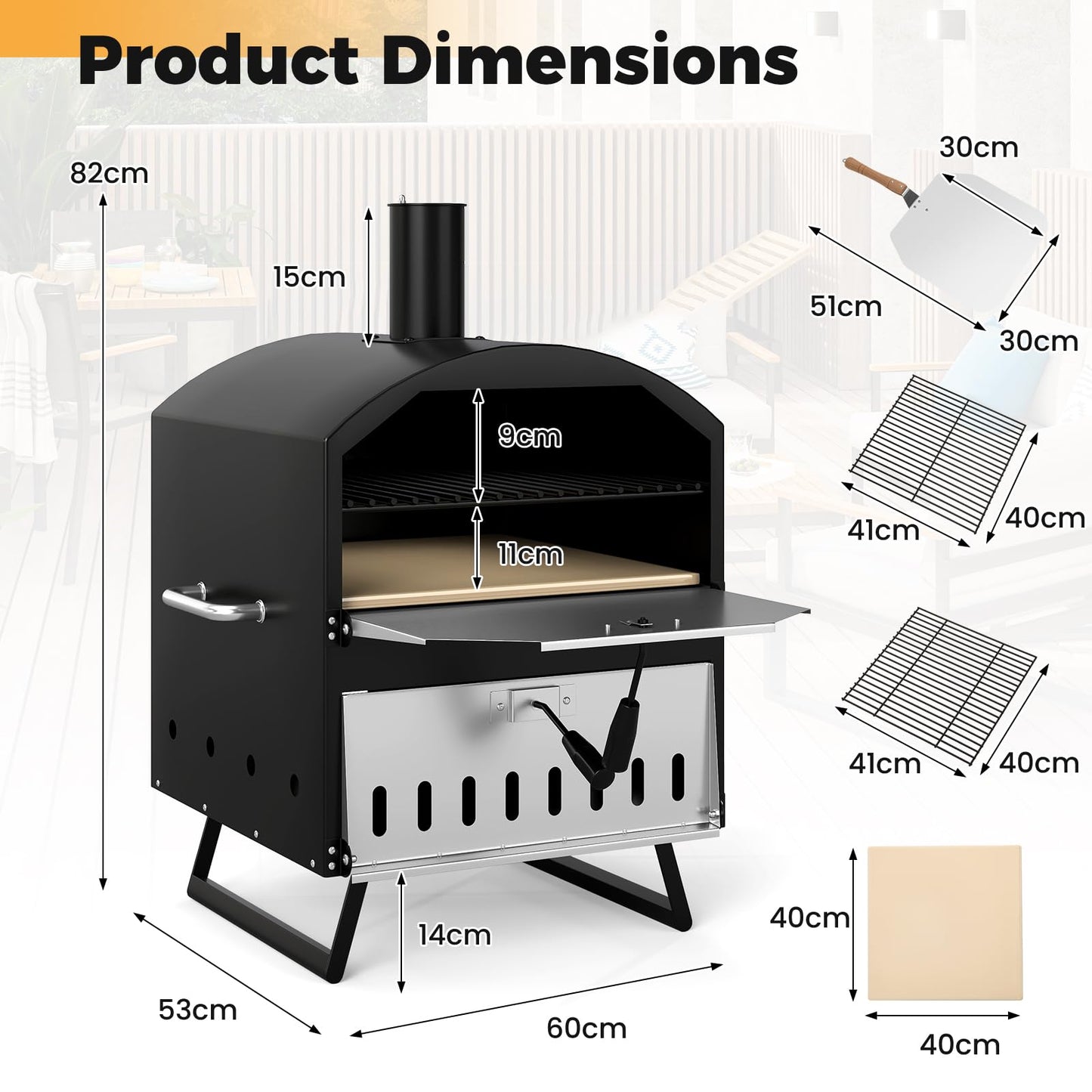 Outdoor 60cm Wood Fired Pizza Oven with Cooking Grills and Cover