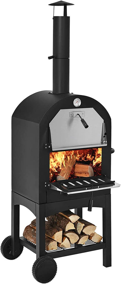 Wood Fired Pizza Maker with Chimney & Pizza Peel