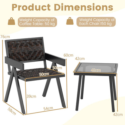 PE Rattan Garden Table and Chairs Set with Quick-Drying Foam