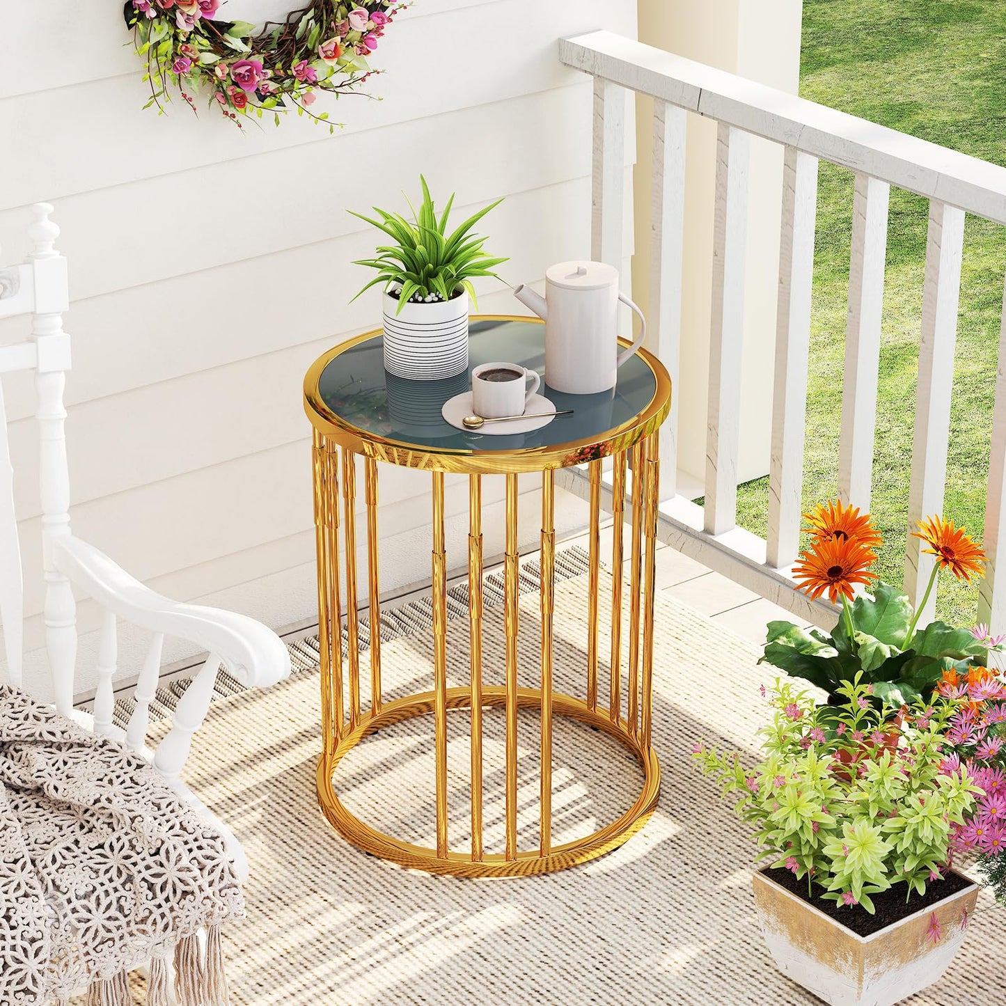 40CM Round Coffee Table Small Glass Side Table