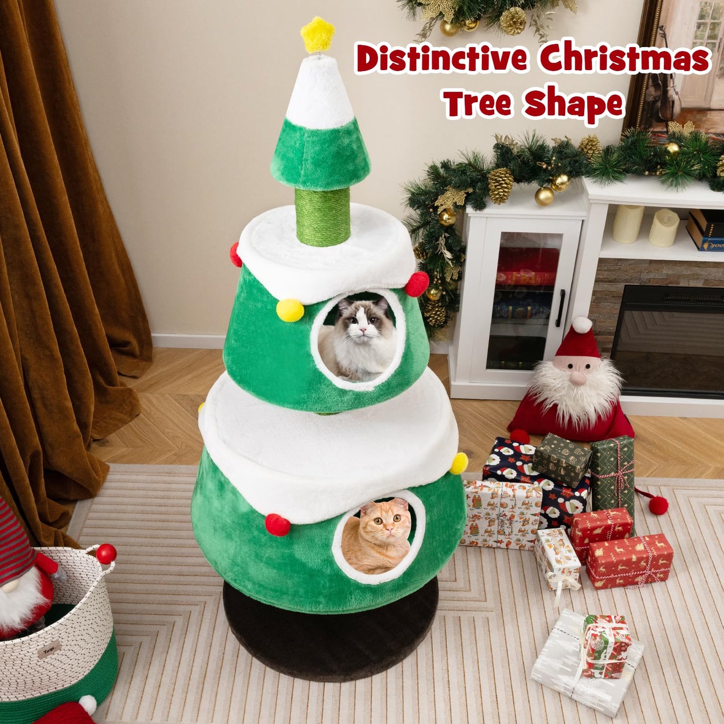153cm Christmas Tree Shape Cats Tower with 2 Condos