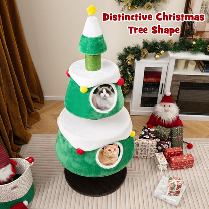 153cm Christmas Tree Shape Cats Tower with 2 Condos