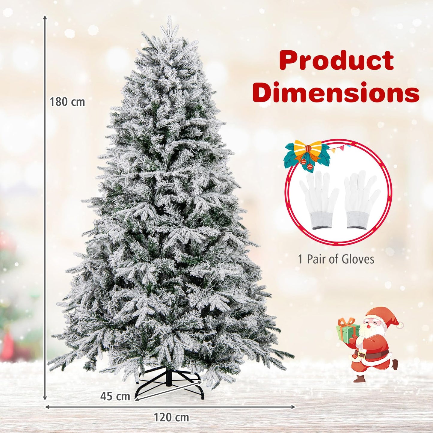 180 cm Artificial Christmas Tree Pre-lit Hinged Xmas Tree with 270 Warm White LED Lights