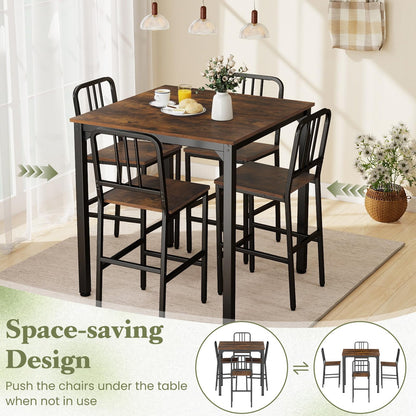 Counter Height Dining Table Set for 4 Kitchen Bar Table and Chairs Set with Faux Marble Surface