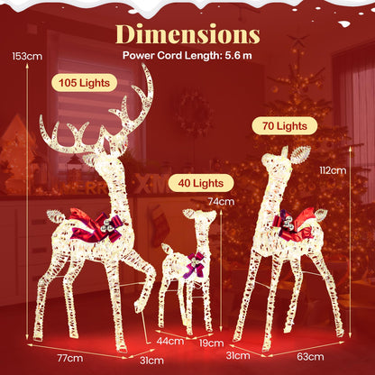 3-Piece Christmas Lighted Iridescent Reindeer Family Set Pre-lit Xmas Deer Family