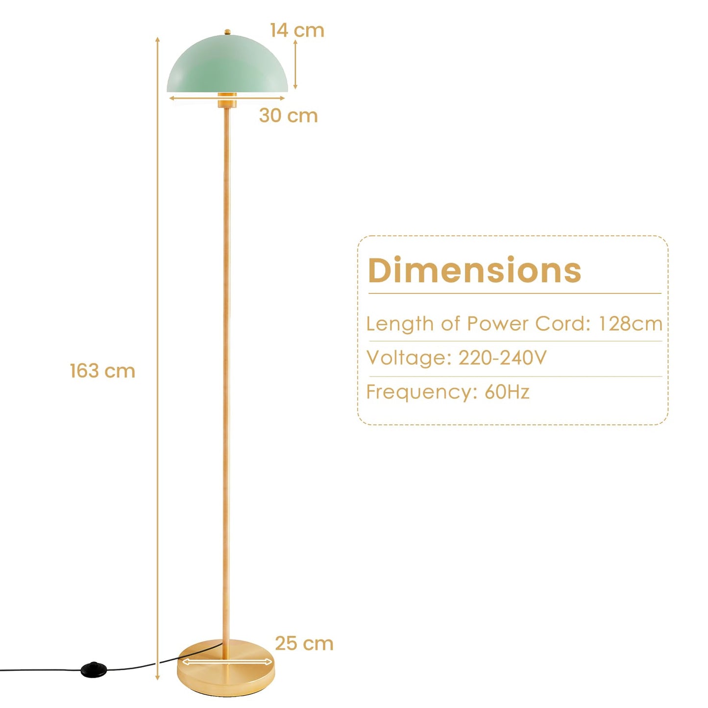 163cm Floor Lamp Standing Lamp with Shatterproof Lampshade
