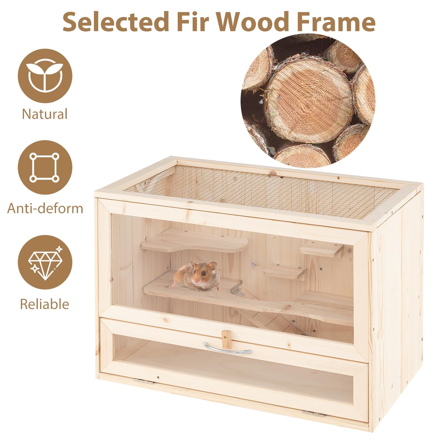Fir Wood Mouse Habitat Cage with Mesh Flip Roof