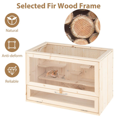 Fir Wood Mouse Habitat Cage with Mesh Flip Roof