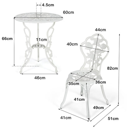 3 Pieces Aluminium Round Garden Dining Table and 2 Chairs with Umbrella Hole