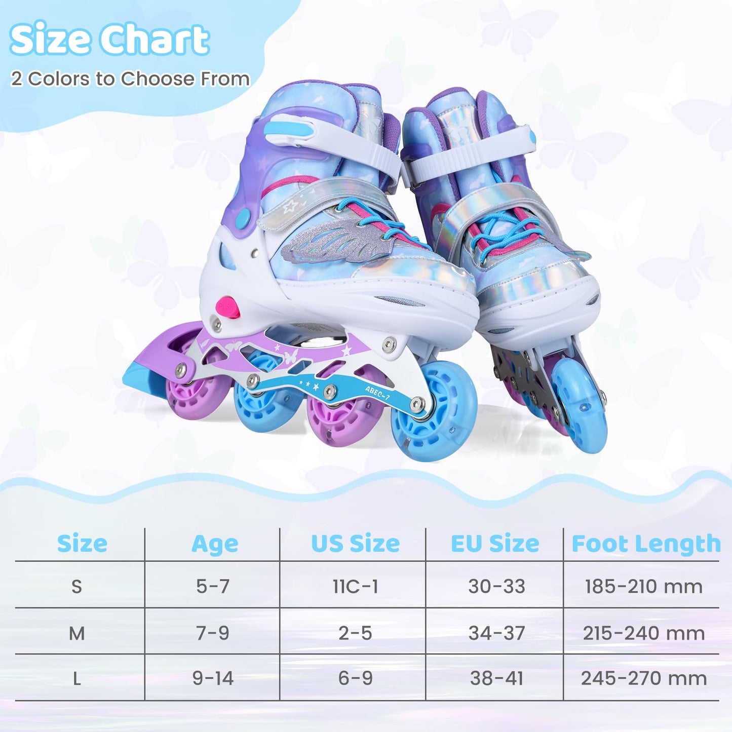 Kids Inline Skates for Boys & Girls, 4 Sizes Adjustable Blades Roller Skates