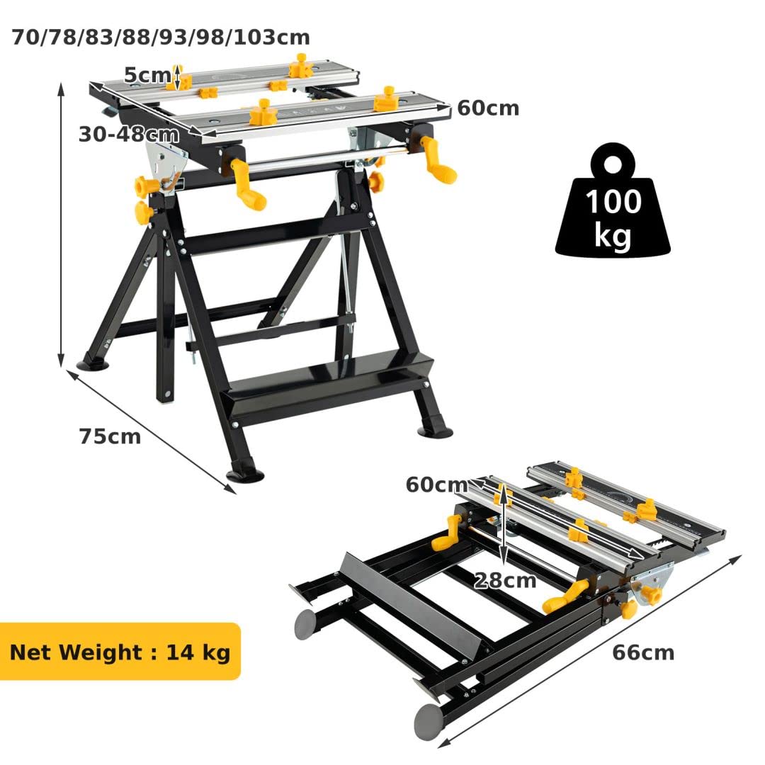 Folding Work Table Portable Workbench with Tiltable Platform