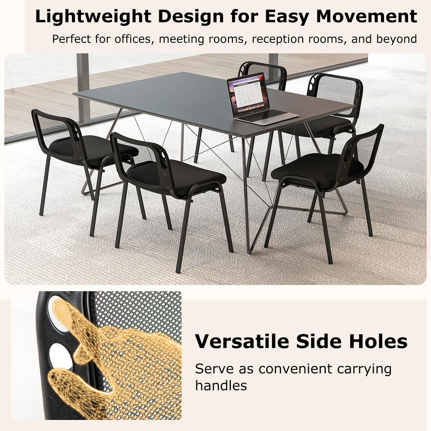 Set of 5 Stackable Waiting Room Chairs with Mesh Backrest and Waterfall Seat