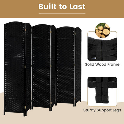 6-Panel Room Divider Folding Privacy Screen with Hand-woven Texture