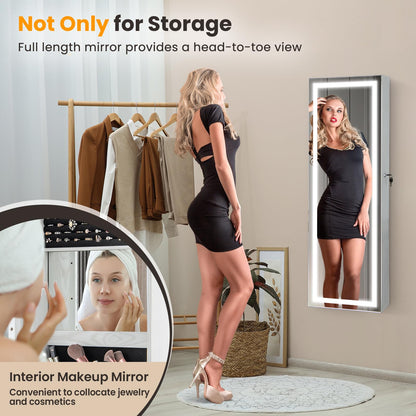Door Hanging/Wall Mounted Jewelry Armoire with Full Length Mirror and Large Storage