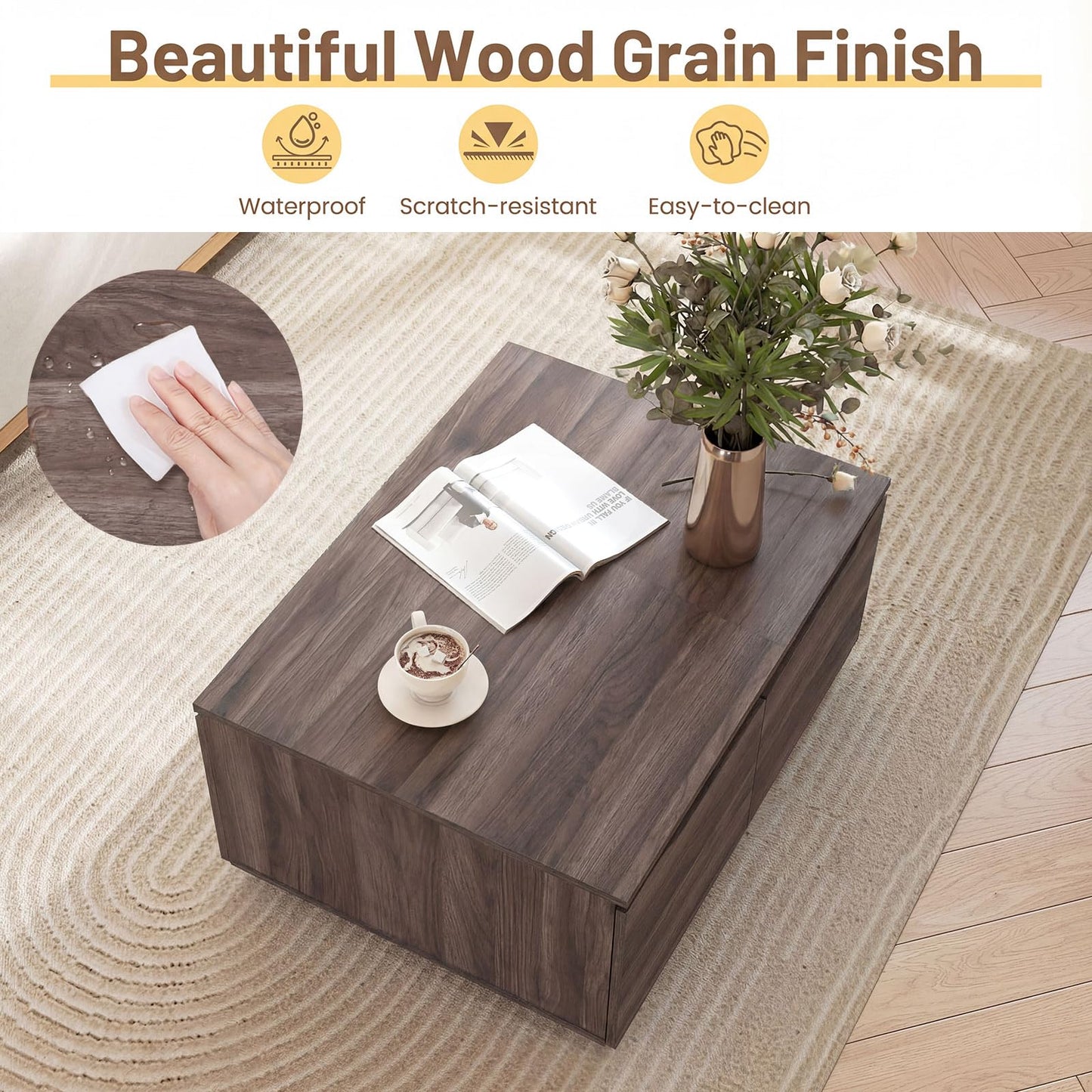 Coffee Table, Farmhouse Accent Sofa Side Snack Table with 4 Doors