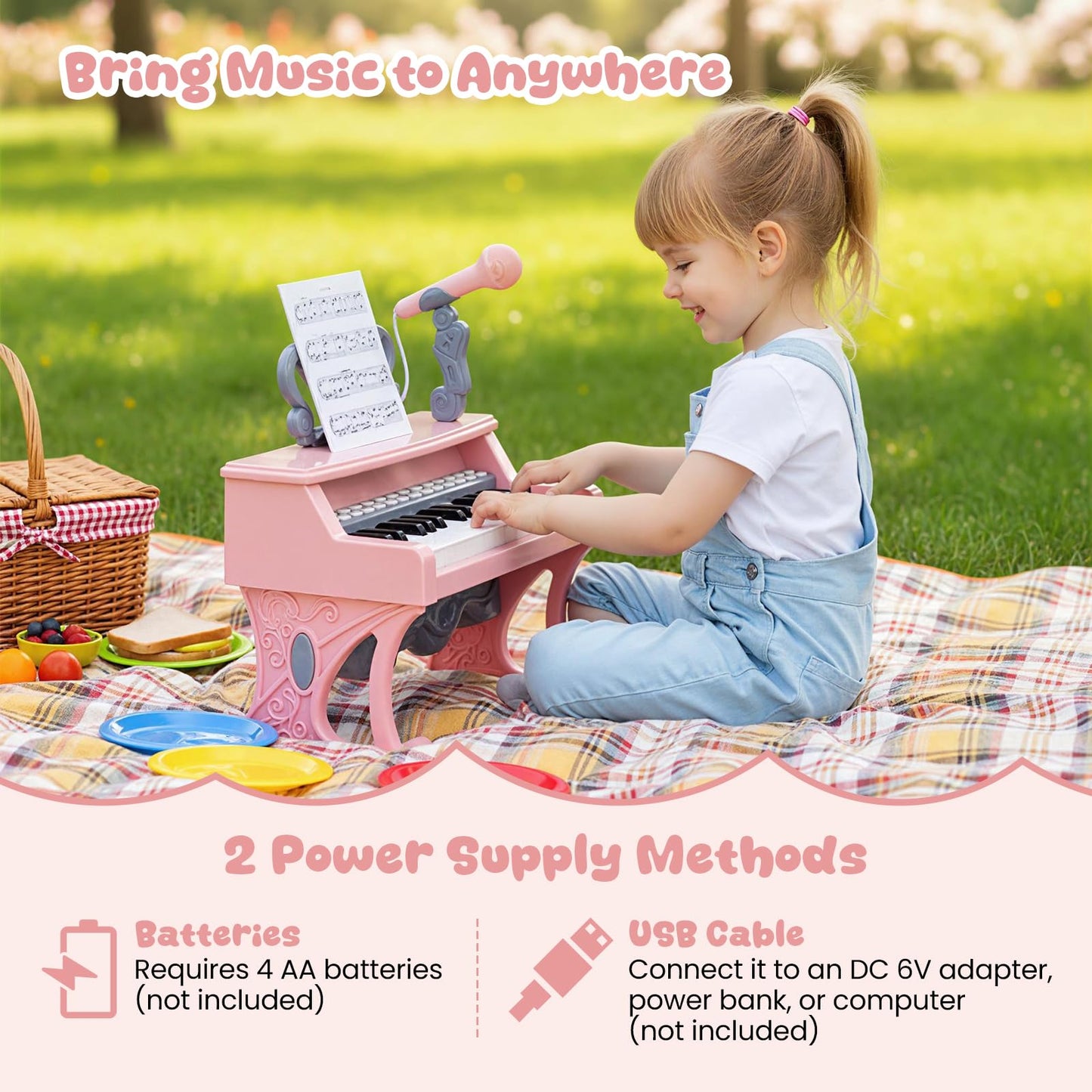 Mini Keyboard Piano for Kids 25 Keys Electric Piano with Music Stand and Microphone
