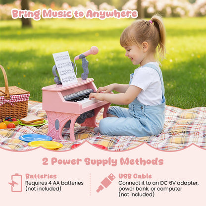 Mini Keyboard Piano for Kids 25 Keys Electric Piano with Music Stand and Microphone