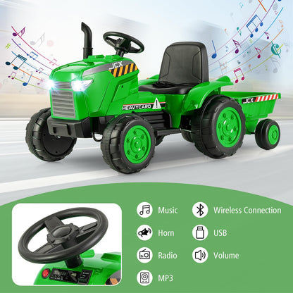 Electric Ride on Tractor, 12V Kids Toy Car with Detachable Trailer