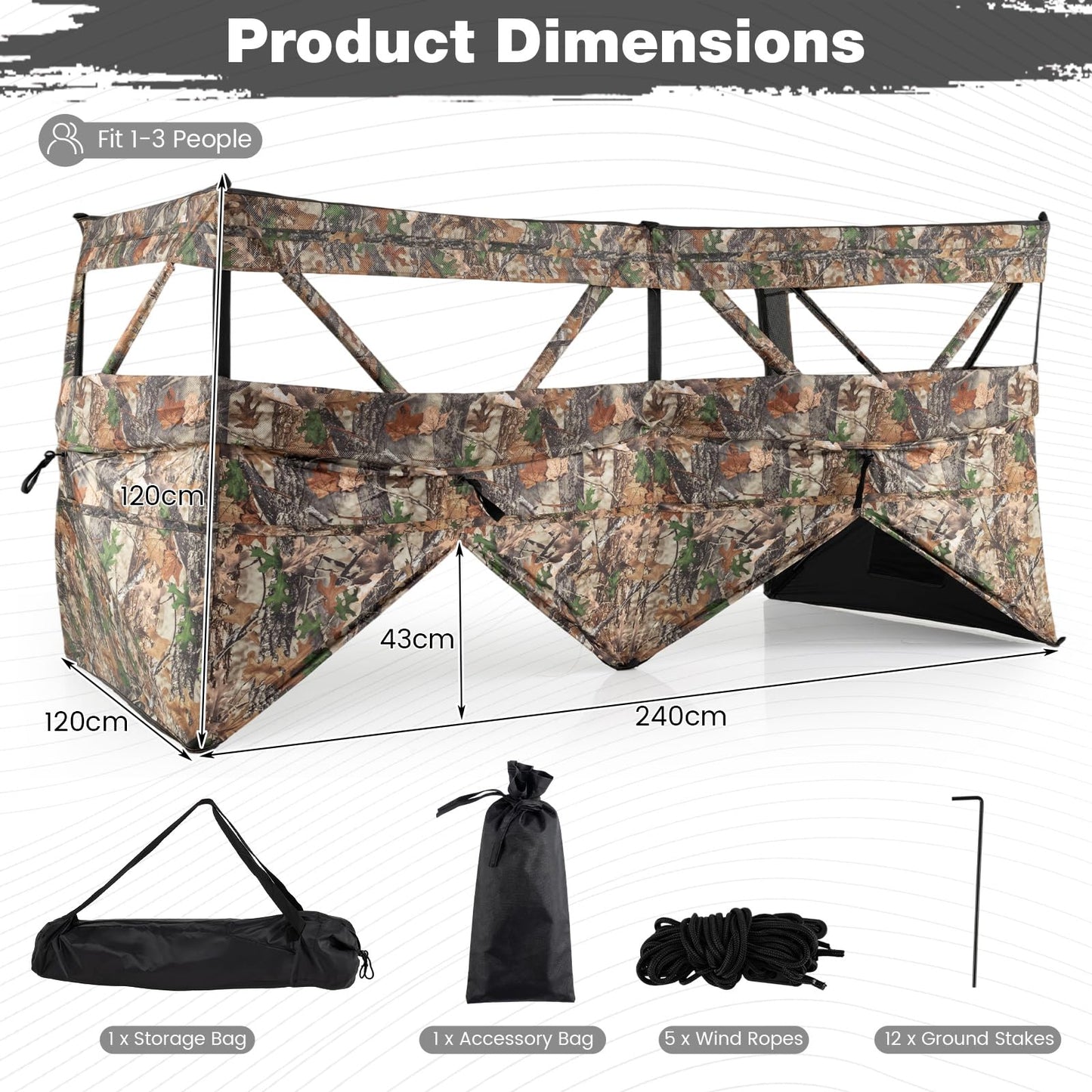 Pop Up Hunting Blind, Camouflage Ground Tent with Carrying Bag