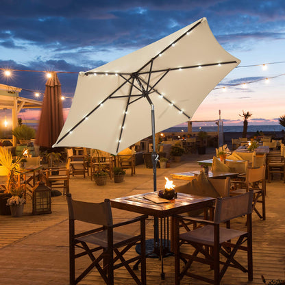 18 Solar Powered LED Lights Patio Umbrella with Tilt and Crank Handle