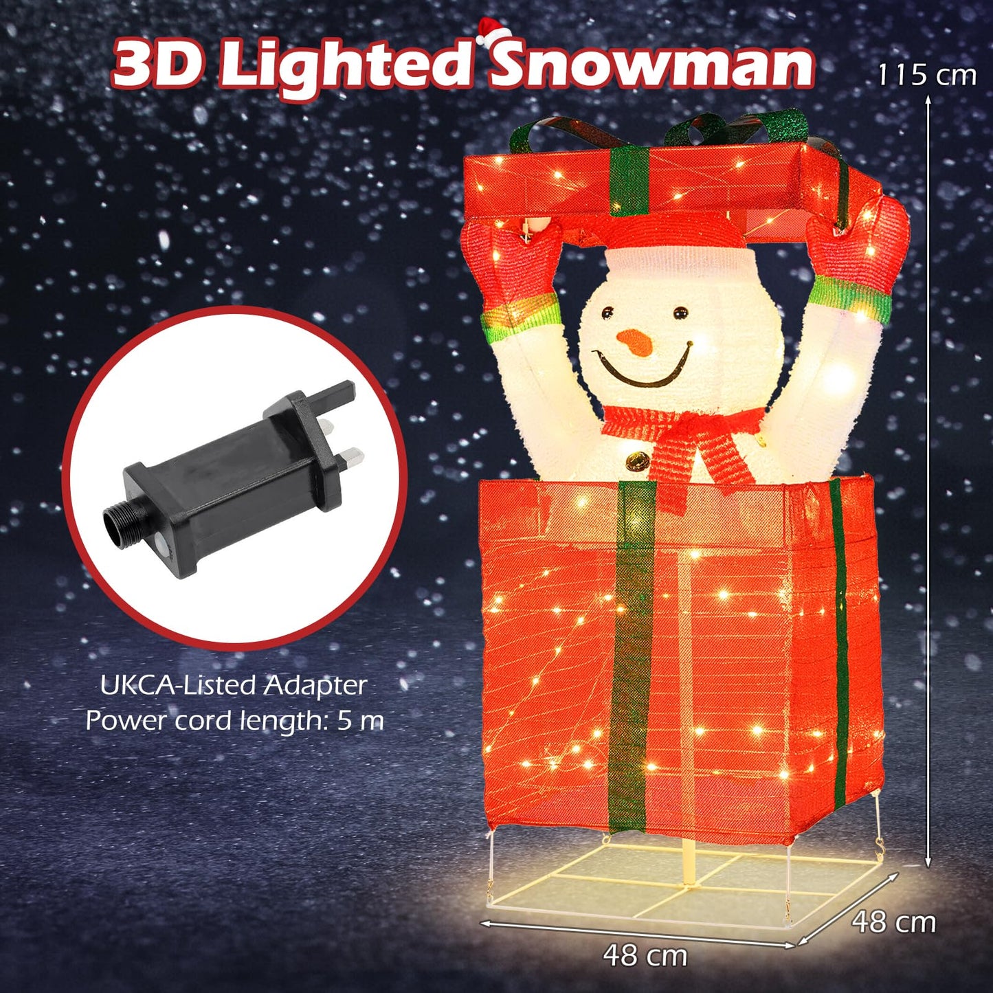 Lighted Snowman in Gift Box Christmas Decoration with LED Lights