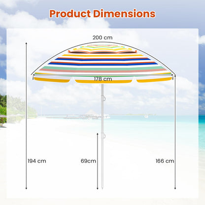 178 cm Beach Umbrella Sun Protection Portable Outdoor Sunshade Parasol for Sand