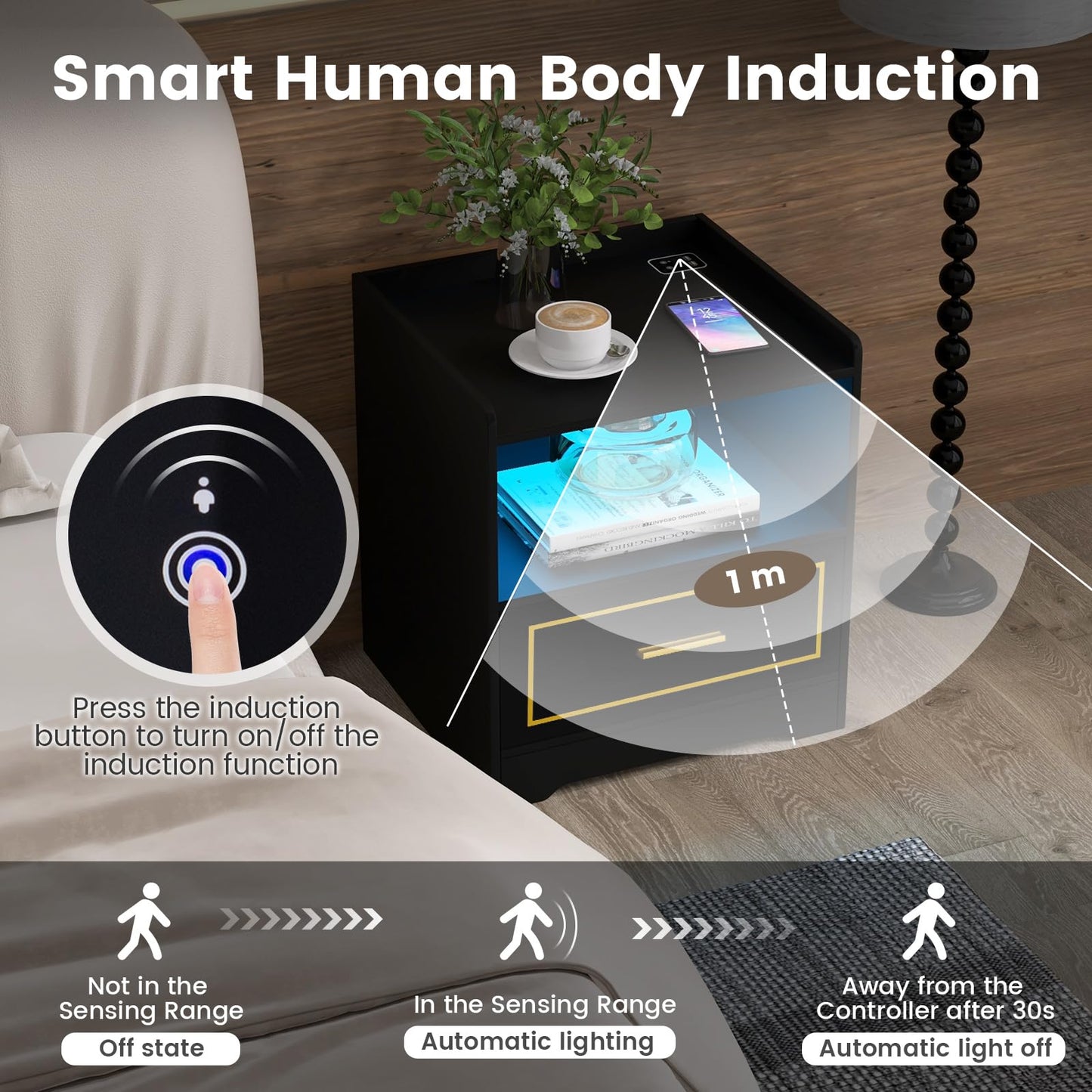 LED Nightstand with USB and Type-C Port